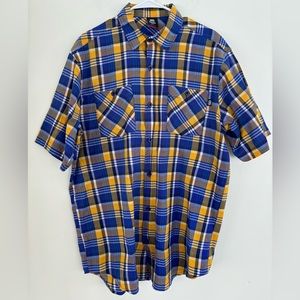 Ecko Unltd Men's Blue Yellow Plaid Button Up‎ Casual Y2K Size XL Tall